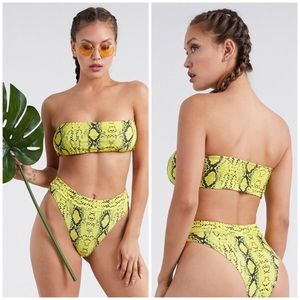 Neon Yellow Snake Print Bandeau 2 pc Bikini
